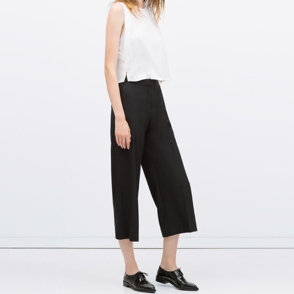 high waist wide leg cropped trousers